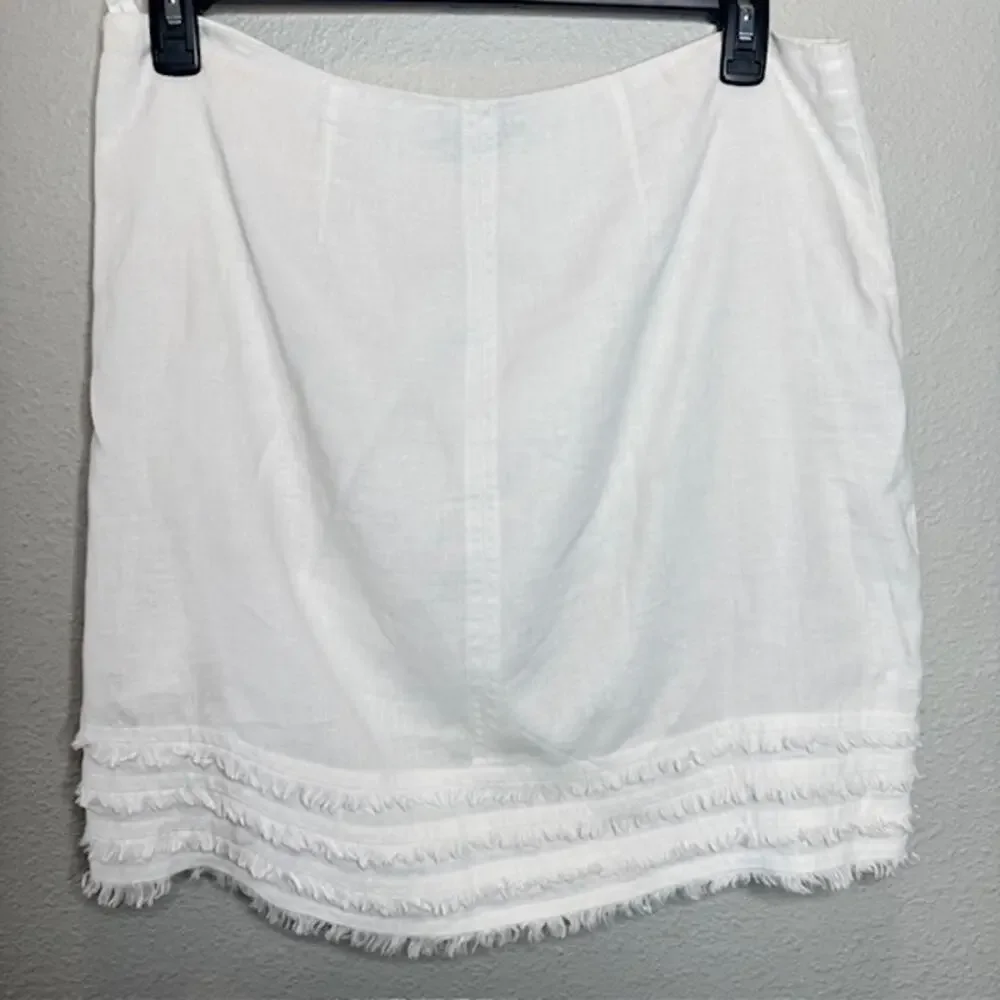 Tommy Bahama White Linen Fringe Hem Skirt Womens Size 12 Lined Knee Length